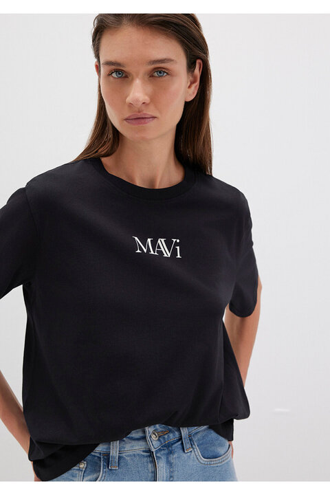 Mavi Logo Baskılı Siyah Tişört Regular Fit / Normal Kesim 1611594-900