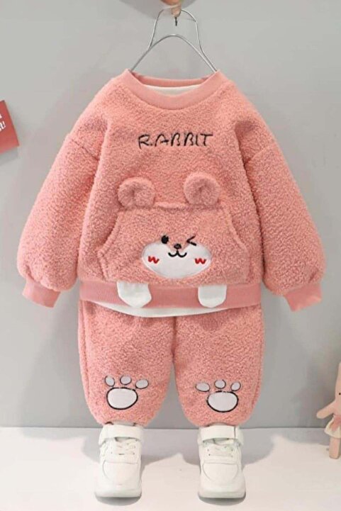 Bubito Kışlık Tatlı Peluş Alt Üst 2'li Takım Pembe