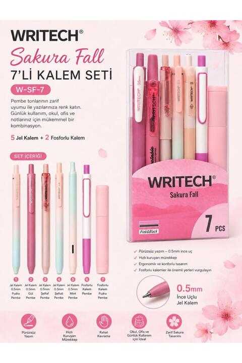 Writech W-SF-7 Sakura Fall Kalem Seti Pembe 7’li Paket