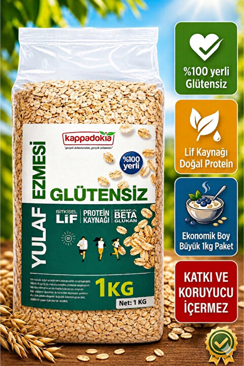 KAPPADOKİA Glütensiz Yulaf Ezmesi - 1 Kg PESTİSİT ANALİZLİ (Yeni Hasat) - Ekonomik Boy
