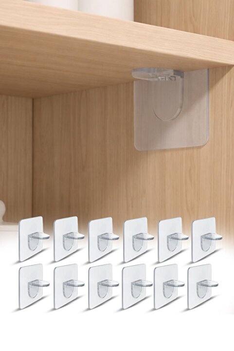 omilife 12 Adet Yapışkanlı Raf Tutucu Dolap İçi Raf Destekleyici Organizer Raf Sabitleyici