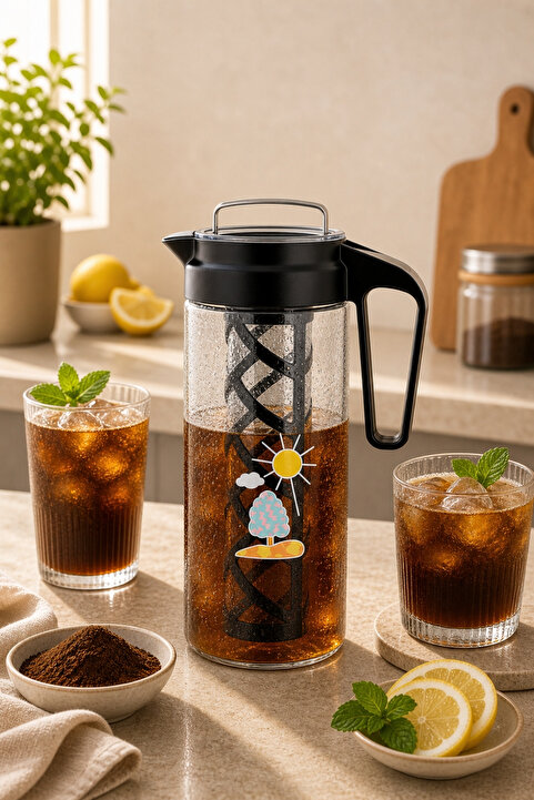 Any Morning 1300 ml Sürahi, Borosilikat Cam Soğuk Çay ve Kahve Demleme CGJ054