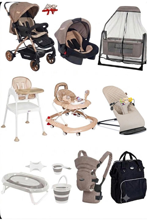 Calvin Baby 14 Parça Çeyiz Seti BebekArabası,Puset,Anakucağı,Yürüteç,Mamasandalyesi,Beşik,Kanguru,Çanta,Küvettkm