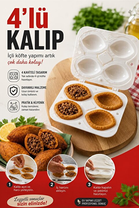 Kitchen Beauty İçli Köfte Kalıbı Aparatı 4lü Pratik İçli Köfte Kalıbı
