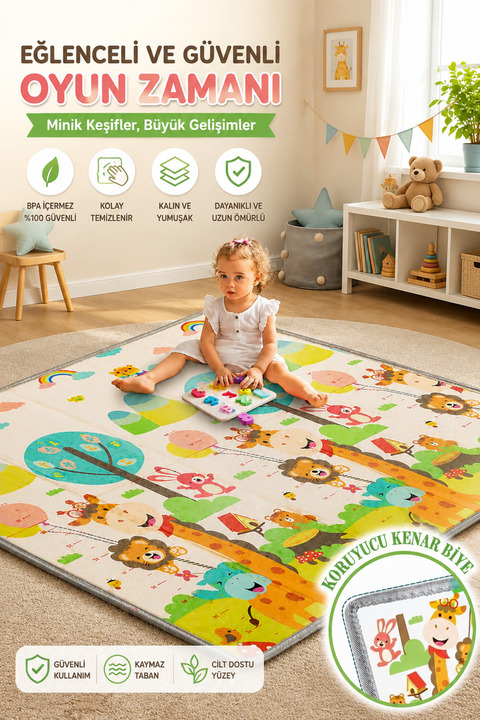 İnfant Hobby Best Friends Premium Katlanabilir Oyun Matı Oyun Halısı (ÖZEL KORUYUCU KENAR BİYE)