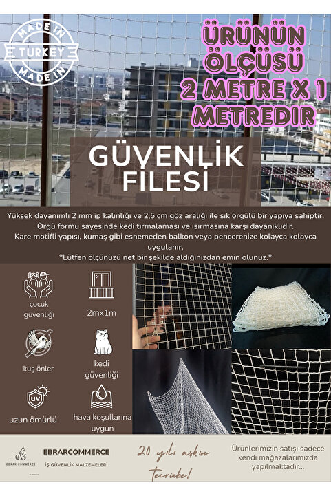 ebrarcommerce Pencere Filesi 2 x 1 Metre Kalın Ve Sık Dokunmuş Kedi Çocuk Filesi