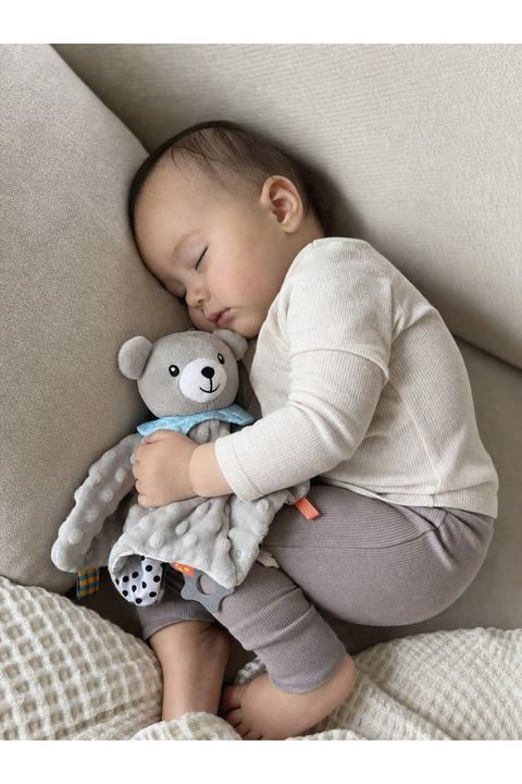 BBSKY Bebek Uyku Arkadaşı- Yumuşak Peluş Diş Kaşıyıcılı Uyku Oyuncağı, Yenidoğan Hediye, Unisex,BPA AZO Yok-Gri Ayı