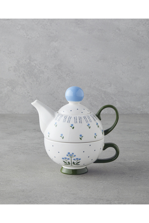 English Home Blue Flowers New Bone China Demlik Seti 400 ml Mavi