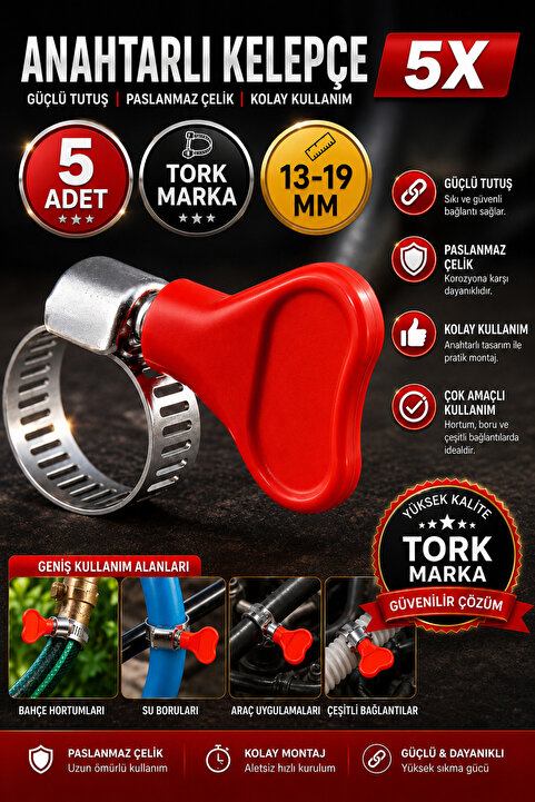 By mag 13-19 mm Kendinden Kelebek Anahtarlı Hortum Kelepçesi 5x