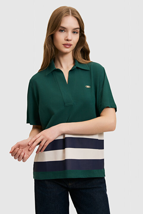 U.S. Polo Assn. Kadın Koyu Yeşil Polo Yaka Tişört 50319995-VR079