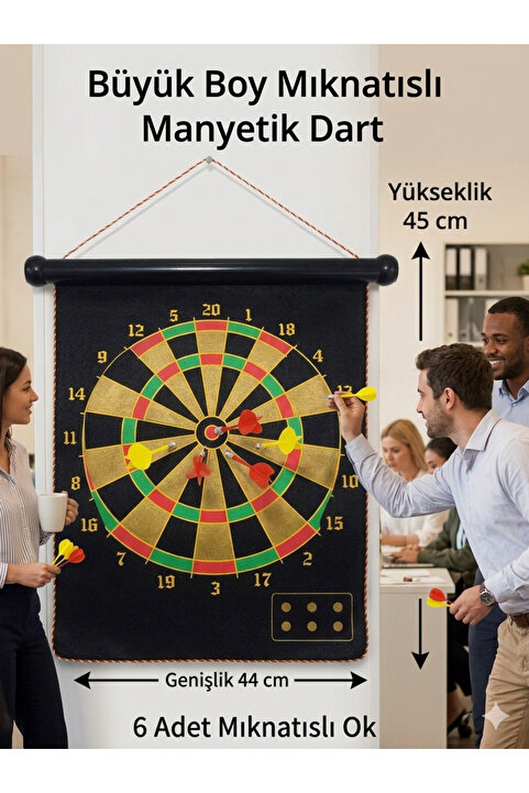 çınaroğlu avm Büyük Boy 6 Oklu Mıknatıslı Dart Seti Çift Yönlü Manyetik Duvara Zarar Vermeyen Dart Oyunu