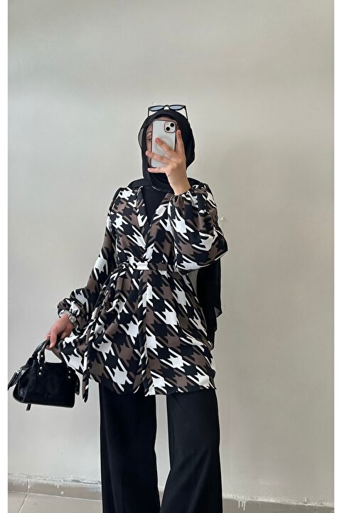 DİLEKBUTİK Kahverengi desenli yazlık kimono
