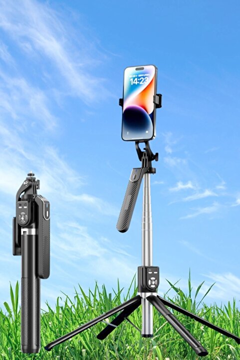 Buffer ® Kumandalı 360 Derece Dönebilen Cep Telefonu ve Kamera Tripodu  2.2m Uzayabilen Selfie Çubuğu
