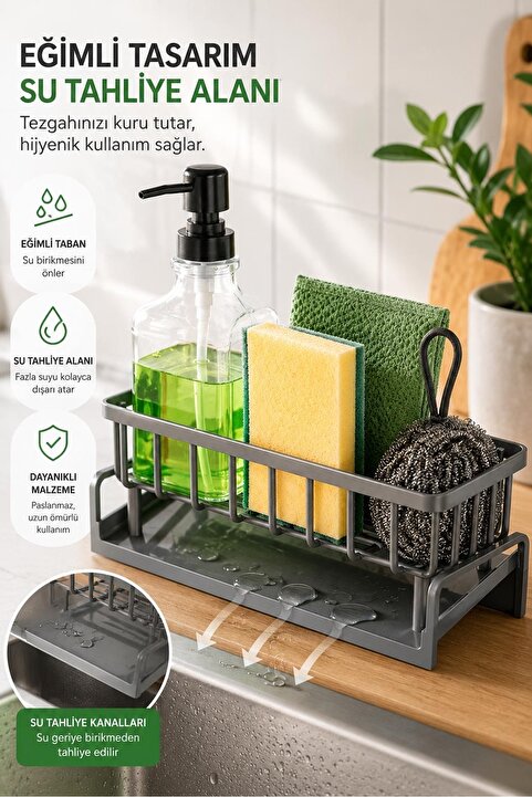 Kitchen Beauty Paslanmaz Mutfak Tezgah Üstü Düzenleyici Sıvı Sabunluk Standı, Bulaşık Deterjanlık Organizer