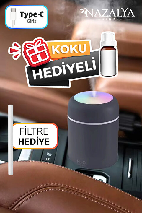 Nazalya 300ml Araç Içi Usb Kablolu Oto Kokusu Hava Nemlendirici Gri- Koku Hediyeli