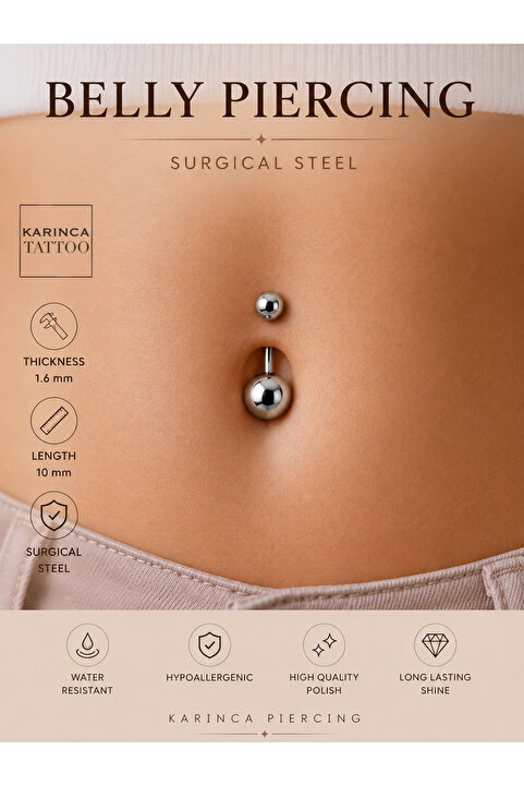 Karınca Piercing Cerrahi Çelik Göbek Piercingi Kararmaz 316 L Standart Belly Piercing 10 mm