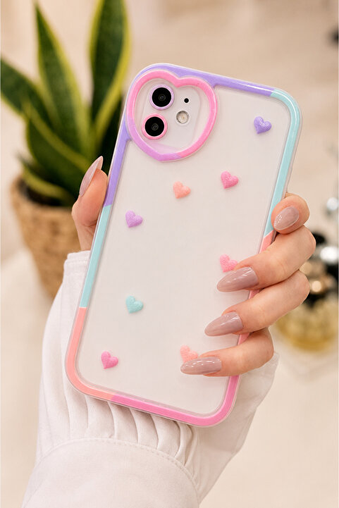 Go Aksesuar Iphone 11 Uyumlu Antişok (12 Görünümlü Köşeli) Kalp Kamera Tasarımlı Silikon Kamera Korumalı Kılıf