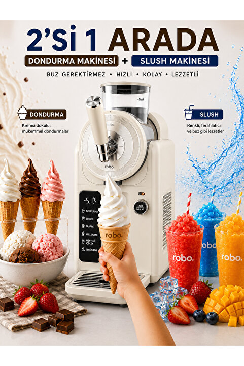 ROBO 2'si Bir arada Dondurma ve Slush (buzlaş) Makinesi Beyaz