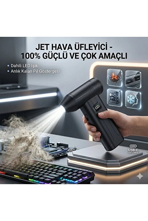 MOBGİFT urbo Jet Fan Hızlı Mangal Fanı Çok Amaçlı Jet Temizleme Fanı 5+1 Kademe 65w Max Power Led Göstergeli