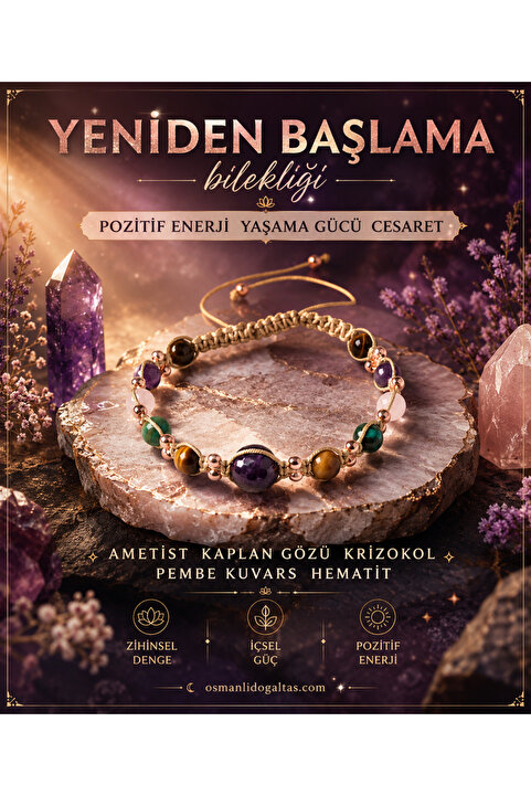 OSMANLI DOĞAL TAŞ Kadın Yeniden Başlama Cesaret Pozitif Enerji Kutulu El Yapımı Sertifikalı Gerçek Doğal Taş Bileklik
