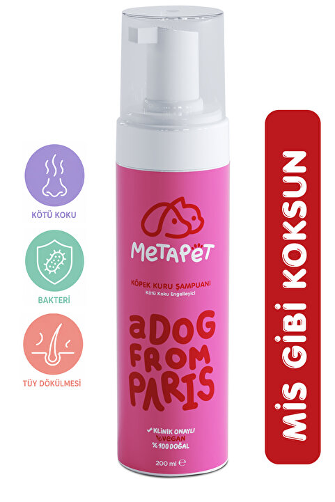 Metapet Koku Giderici Kuru Köpük Köpek Şampuanı, Doğal Ve Organik Köpek Parfümü, Yavrular Için Uygun 200 Ml