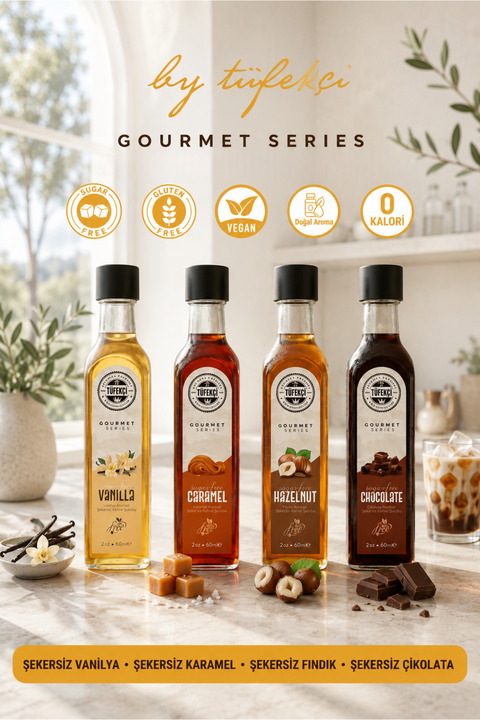 By Tüfekçi Şekersiz (Sugar Free) 4’lü Deneme Şurup Seti | Kahve Şurubu | Kalorisiz Formül (4x60 ml) + 1 Hediye