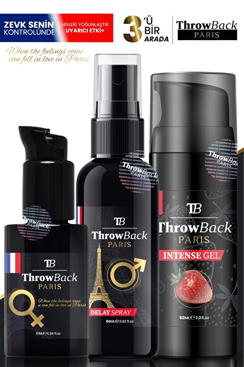 ThrowBack Parıs 3 Lü Set Kadın Jel & Erkek Uzun Deneyim Sprey &Kayganlaştırıcı Jel Çilekli 60 ML
