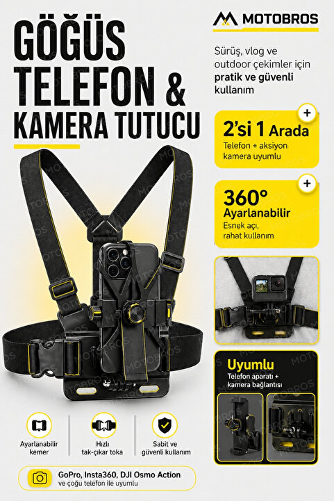 Motobros Motosiklet Telefon Tutucu Vlog Video Göğüs Kemeri Motosiklet Göğüs Telefon Tutucu Göğüs Tutucu GOPRO