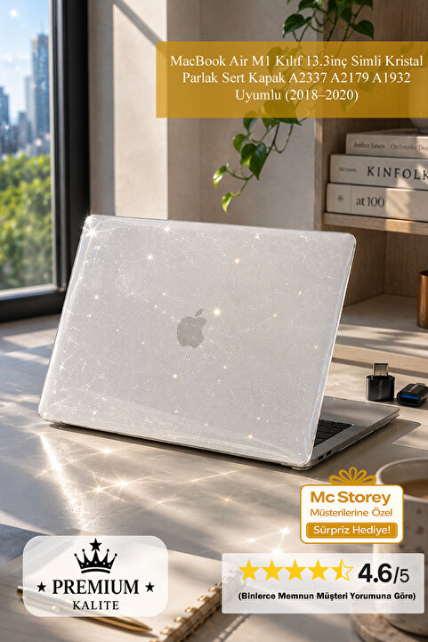 Mcstorey MacBook Air 13.3 İnç A2337 M1 A2179 A1932 Uyumlu Premium Kristal Simli Şeffaf Sert Kılıf Hard Case Koruyucu Kapak