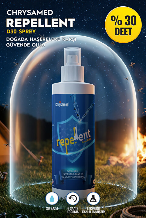 Chrysamed Repellent D30 Sprey Sivrisinek Karasinek Tatarcık Kene Kovucu Koruyucu Sprey 200 ml Çocuk Yetişkin