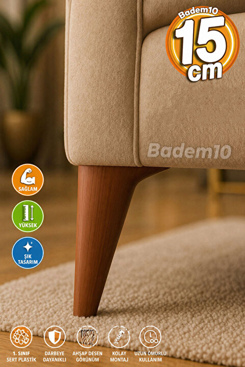 Badem10 Lüks Ahşap Desenli 15 Cm Mobilya Kanepe Koltuk Tv Ünitesi Yükseltici Yükseltme Ayağı Ayakları