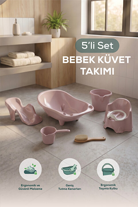 Vienev 5'li Fileli Set Yenidoğan Küvet Seti Pembe