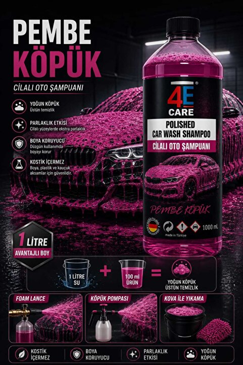4E CARE PEMBE CİLALI OTO YIKAMA KÖPÜĞÜ 1 LT