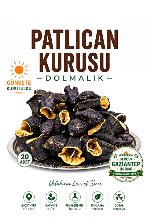 Gaziantep Baharat Dolmalık Patlıcan Kurusu 1 Paket (20 Adet) Orjinal Antep Patlıcan