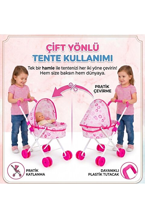 Rival Prenses Katlanabilir, Metal Oyuncak Bebek Arabası - Oyuncak Puset RENK: FUŞYA