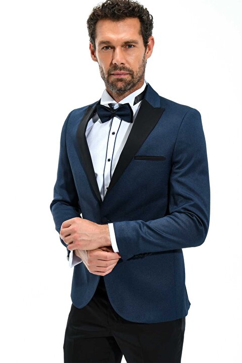 Morven Erkek Lacivert Portofino Slimfit Jakarlı Smokin