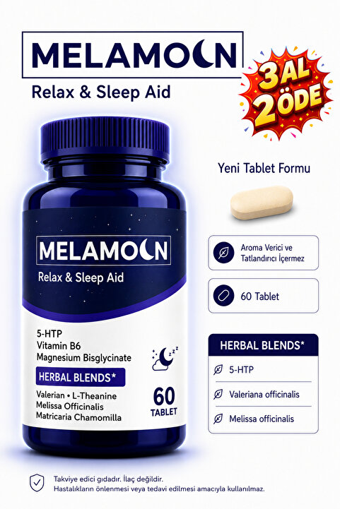 Melamoon 5-HTP, ve Kediotu ekstresi, Takviye Edici Gıda 60 Tablet