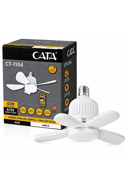 Cata CT-1154 Lodos Fanlı LED Ampul 62W Yüksek Işık Gücü E27 Duy Katlanır 6 Kanatlı