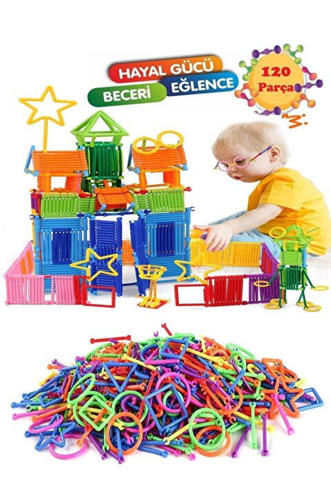 Hyd  Geometrik Çubuklar 120 Parça Bloklar Yapboz Puzzle Eğitici Oyuncak