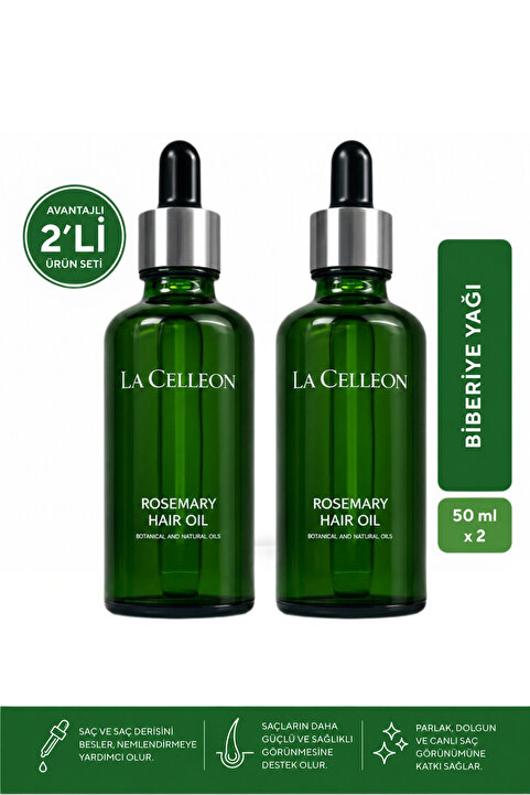 la celleon 2'Li Biberiye Saç Yağı Complex - Biotin, Hint Yağı ve Vitamin E İçerikli Güçlendirici Saç Bakım Yağı 50 ML x 2