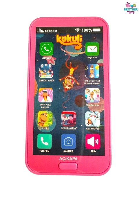 Brother Toys Oyuncak Kukuli Cep Telefonu Dokunmatik 12 Fonksiyonlu Türkçe Sesli Işıklı Müzikli Telefon Pembe