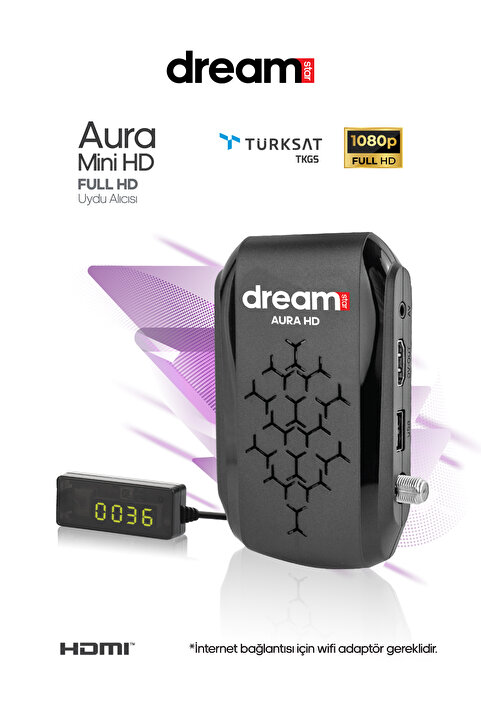 Dreamstar Aura Mini HD Uydu Alıcısı | 1080p | HDMI Kablo Hediyeli