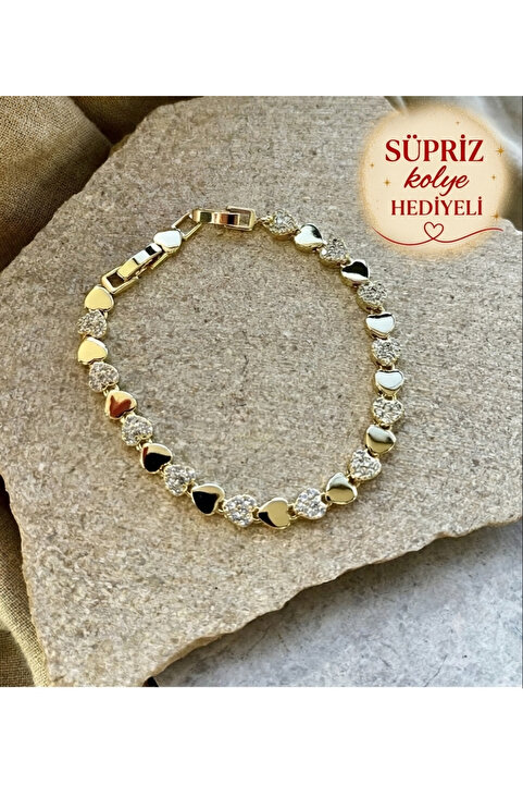 XUPING JEWELRY Xuping Taşlı Kalpli Bileklik 14K Gold