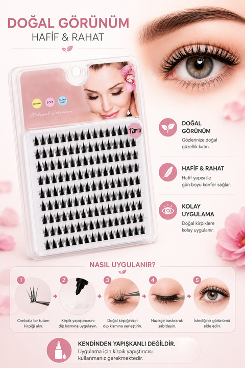 Pastelya tekli Kirpik - KAPAKLI 1 YENİ - 12 mm ---(Kirpik Yapıştırıcısı ile Uygulanmalıdır)---