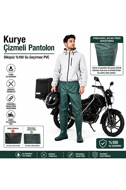 go out Motorcu Çizmeli Pantolon, Kurye Motorcu %100 Su Geçirmez Tek Alt Çizmeli Pantolon Dikişsiz