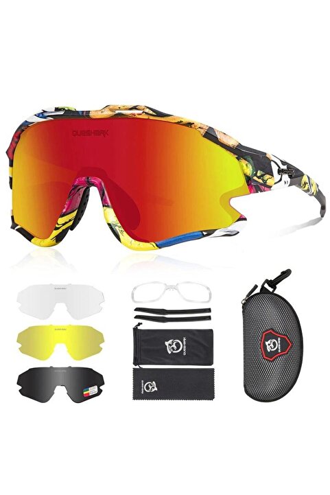 QUESHARK Polarize Anti-UV Outdoor 4 Lens Ultra Hafif Spor Motorsiklet Bisiklet Gözlüğü