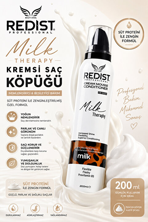 Redist Milk Therapy Saç Bakım Köpüğü 200 ml – Süt Proteini ile Nemlendirici ve Yumuşatıcı Etki - Vegan