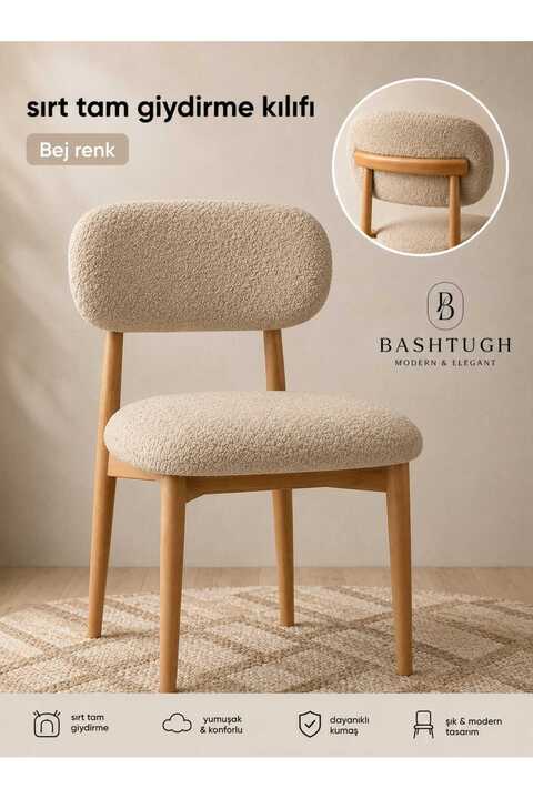 BASHTUGH TİCARET Bohem Sandalye Örtüsü Arkası Tam Kaplama Yıkanabilir Esnek Lastikli Mutfak Sandalye Kılıfı Alt Üst 2Parça Takım Chair Cover