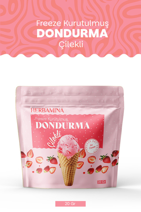 Herbamina Dondurularak Kurutulmuş Çilekli Dondurma - 20 gr