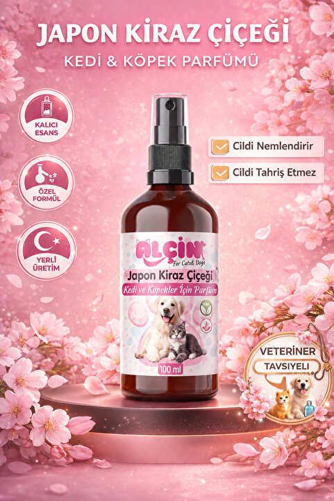 ALÇİN Kedi Ve Köpek Parfümü Japon Kiraz Çiçeği Kokulu 100 ml Cam Şişe